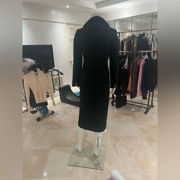 Blumarine black wool coat with brown fur trim 40